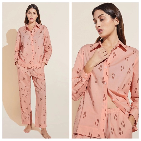 Eberjey The Long PJ Set Organic Sandwashed Cotton Print...